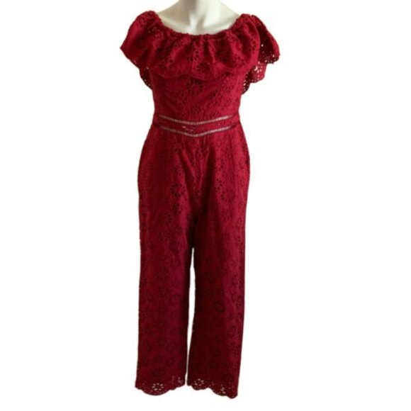 Lovers + Friends Naya Off The Shoulder Jumpsuit One Piece Deep Red M - Picture 1 of 12